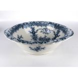 A large blue and white transfer printed wash bowl