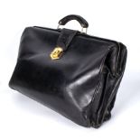 A large black leather vintage briefcase 49cm x 36cm