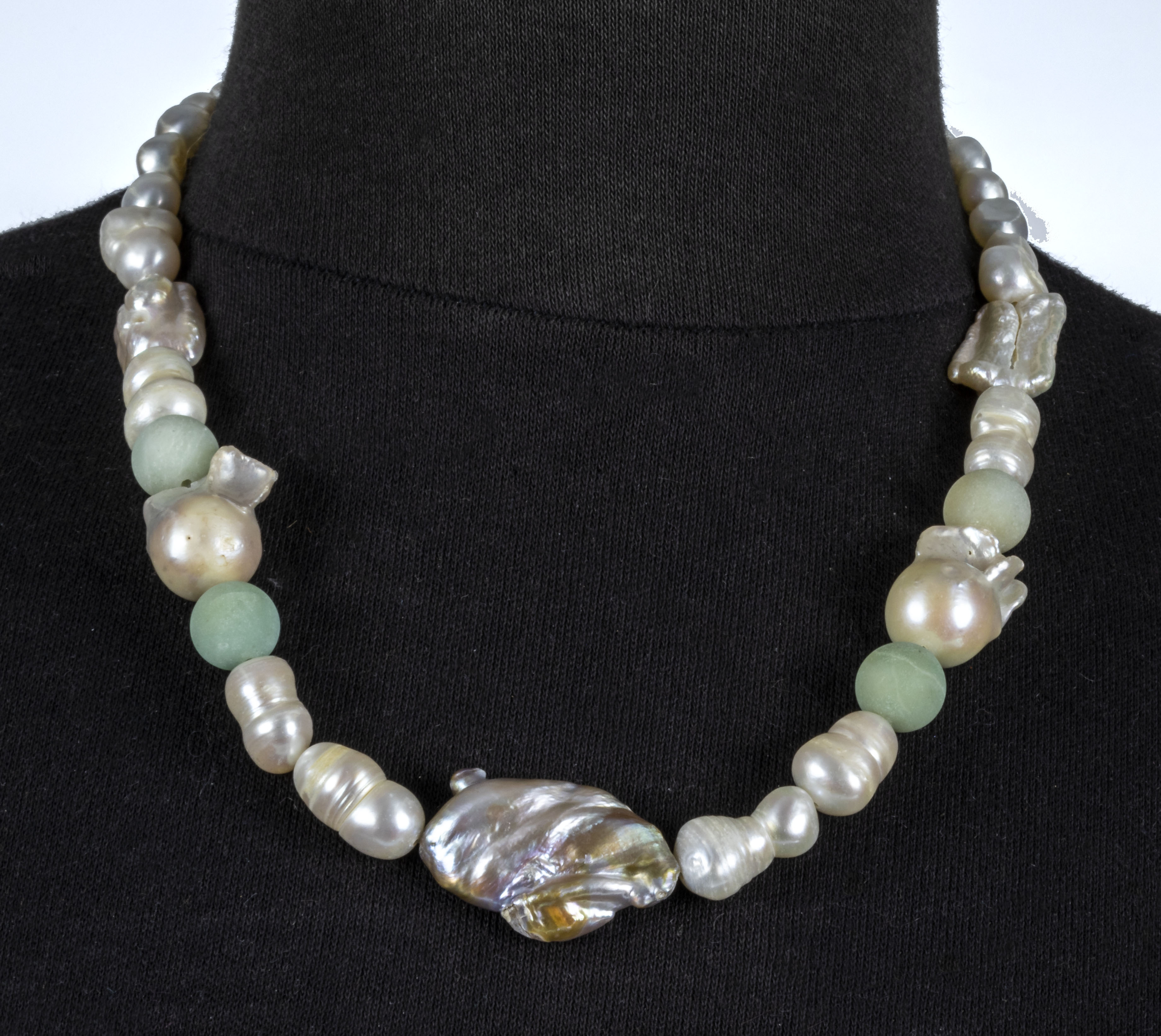 Baroque pearl and Afghan jade necklace