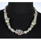 Baroque pearl and Afghan jade necklace
