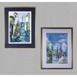 Two large framed prints of street scenes total size 82cm x 62cm and 778cm x 25cm