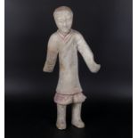 Han Dynasty standing court figure with long sleeves, retaining some original pigment, some
