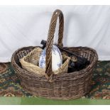 A large log basket and contents