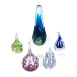 Five glass paperweights