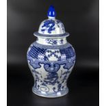 A large Chinese style blue and white lidded jar A/F 45cm tall