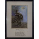 A small framed engraving titled 'The White Comrade' with poem, original painting by G Hillyard
