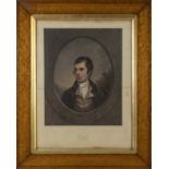 A maple framed and glazed engraving of Robert Burns titled 'The Ayrshire Bard', original painting by