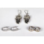 Three pairs of silver earrings