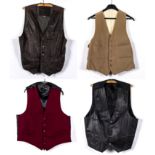 Two vintage leather waistcoats and two others