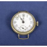 Military enamel dial 1914-18 officers watch in nickel case 1.5" dia