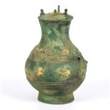 Han Dynasty style bronze lidded Hu