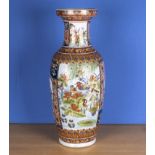 Large Chinese vase decorated with panels of flora and birds, 60cm tall