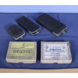 Camera vintage tin plate back assorted slides in black velvet purses various sizes with 2 card boxes