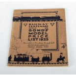 Railway centenary issue of bonds model price list 1925 Bonds of Euston Road Ltd price 4d. Vintage