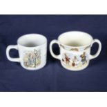 A Wedgwood Peter rabbit cup together with a Bunnikins two handled mug