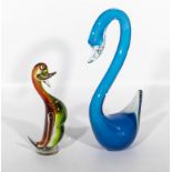 A Murano glass swan and a duck, 33cm and 22cm tall