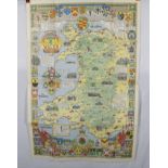 Historical folding map of Wales and Monmouth by L G Bullock. Cloth backed 6s, printed and