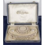 Elizabethan pearls, vintage boxed simulated pearl necklace with matching bracelet and earrings circa