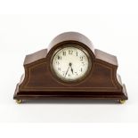 A small mahogany inlaid mantle clock, 28cm wide