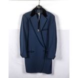 A gents 1950's Teddy Boy drape jacket blue with dark blue collar and half back belt and a bootlace
