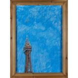 Mark Rodgers modern British school listed artist, pastel titled the top half of Blackpool Tower