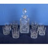 Edinburgh crystal square cut decanter and eight tumblers