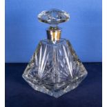 A heavy quality crystal square shaped decanter with silver collar, 22cm tall