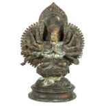 Antique bronze statue of the Thousand Armed Bodhisattva Avaloketishvara Tibet/Nepal