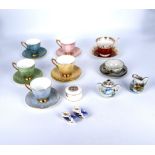 Five teacups and saucers together with other porcelain items