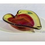 Murano heart shaped glass bowl, 25cm