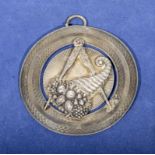 A rare Victorian silver Masonic medal with cornucopia design 1889, Clarendon Lodge, needs soldering,
