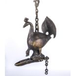 Antique bronze oil lamp in shape of peacock from S. India