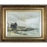 C M Williams - a gilt framed watercolour depicting a harbour scene, overall size 61cm x 76cm