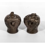 A pair od Bretby odd shaped copper coloured art vases, 15cm tall
