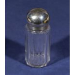 Silver screw topped glass trinket bottle with faceted sides, London 1883 makers mark C.A.C.A.