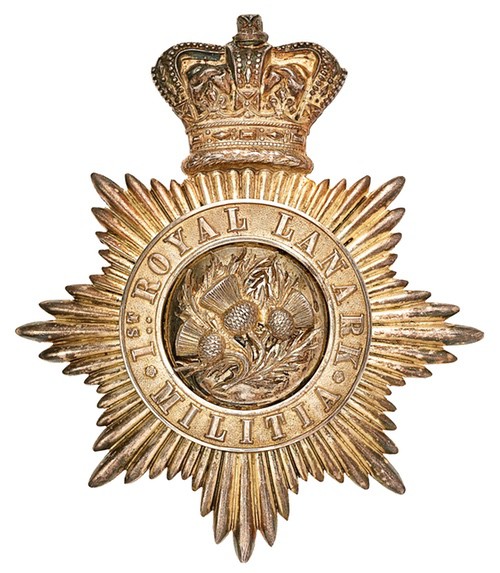 Scottish. 1st Royal Lanark Militia Officer’s shako plate circa 1855-69.Fine scarce silvered die-