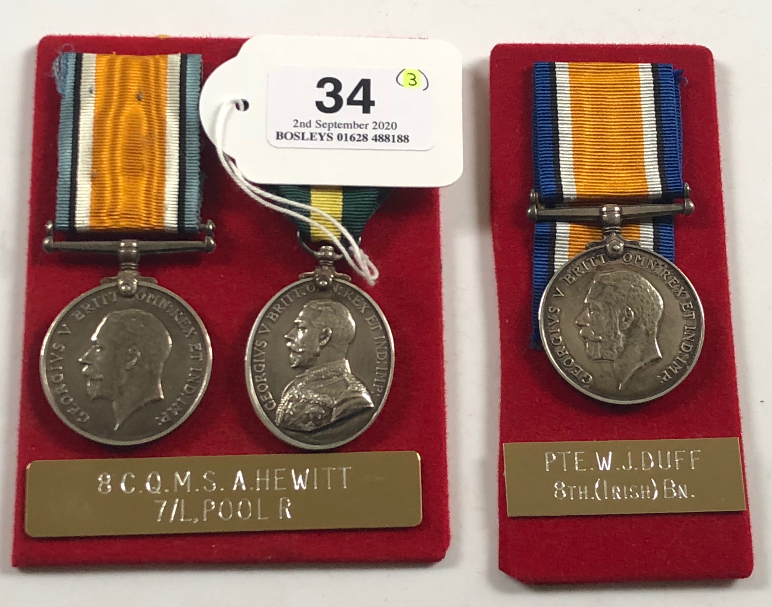 7th Bn King’s Liverpool Regiment WW1 Pair of Medals etc.Awarded to “8 C.Q.M. SJT A HEWITT 7/L’POOL