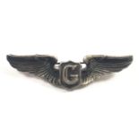 WW2 Period US Army Air Force Glider Pilot Silver Wing.A good example with pin & hook fitting,