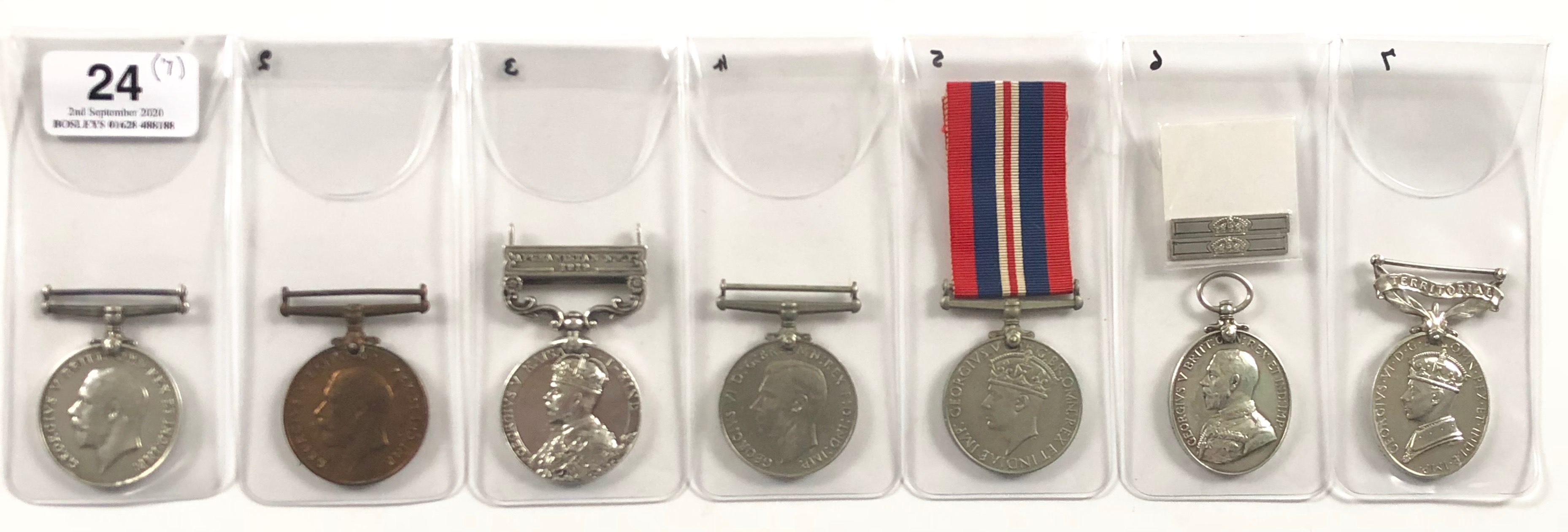 Royal Field Artillery Territorial Group of Seven Medals.Awarded to “726125 W.O. CL 2 H WAY RA”.