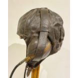 WW2 Australian B Type Flying Helmetdark brown, chrome leather, multi panel helmet. Zip earphone