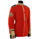 Irish Guards Warrant Officer’s scarlet tunic.A fine EIIR example bearing silver wire shamrocks on