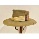 WW2 Royal Air Force Slouch Hatkhaki green, felt crown and wide brim with securing press stud to