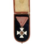 Bulgaria. Order of Saint Alexander 5th Class, Knight, cased breast badgeA good white enamel cross on