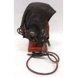 WW2 RAF Late C Type Flying Helmet and Wiringbrown chrome leather, multi panel helmet. Leather goggle