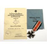 German Third Reich WW2 1939 Iron Cross 2nd Class, packet and award document.A good example with