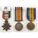 Royal Horse Artillery WW1 1914 Star Group of Three Medals.Awarded to “37968 CPL A.S. BUSH RA”