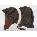 Two WW1 Pattern Flying/Motoring Helmetsconsisting German style example. Six panel, leather crown