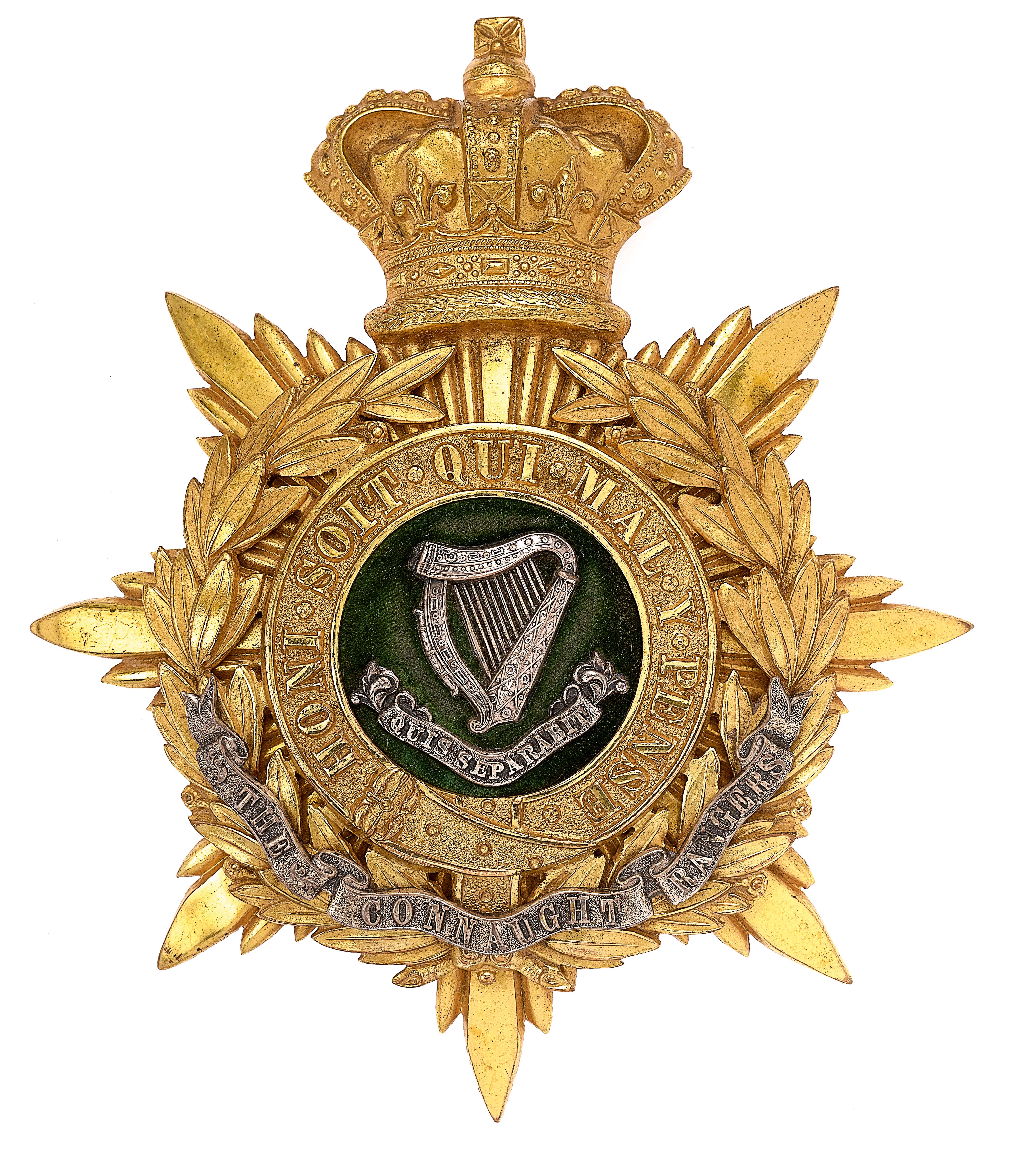 Irish. Connaught Rangers Victorian Officer’s helmet plate circa 1881-1901.