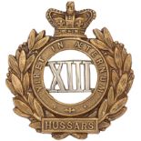 13th Hussars Victorian OR’s cap badge circa 1896-1901.