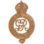 Household Cavalry scarce GvR brass cap badge circa 1919-36.